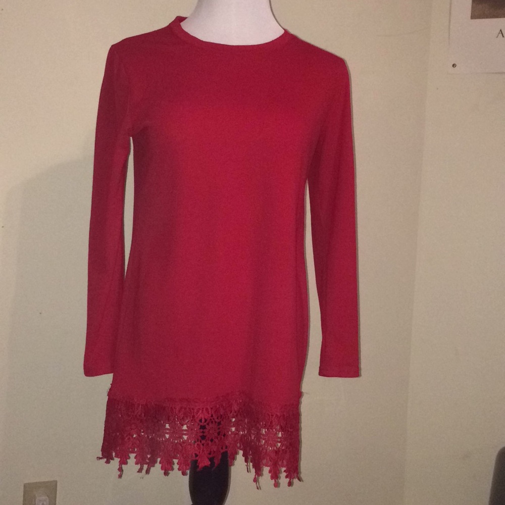Red long sleeve T-shirt dress